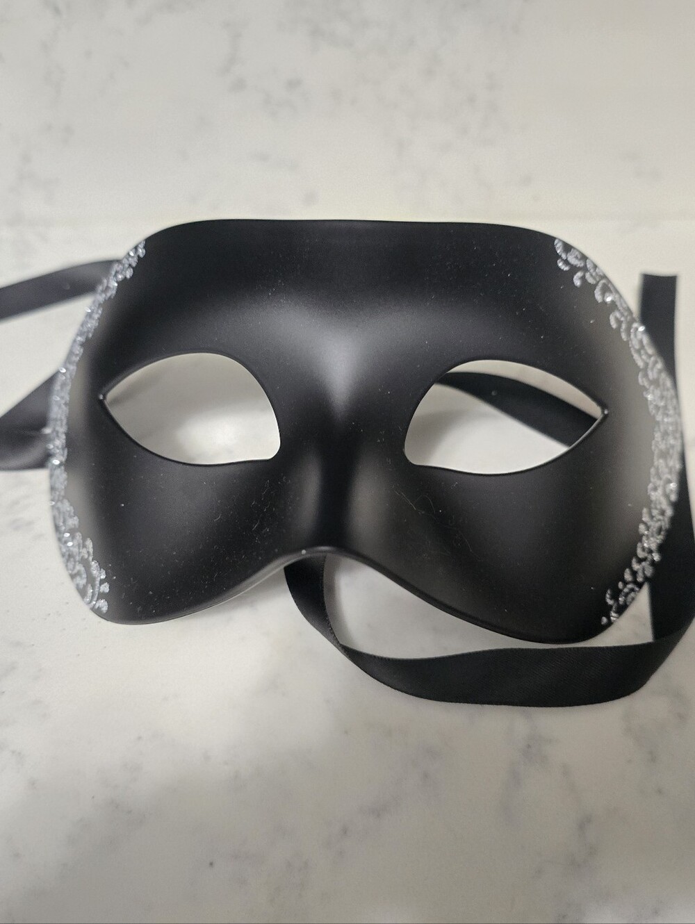 Black Masquerade Eye Mask with Silver Glitter Detail